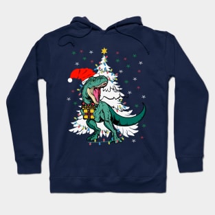 Tree Rex T-Rex Wearing Santa Hat Christmas Tree Xmas Lights Dinosaur Lover Christmas Gift Hoodie